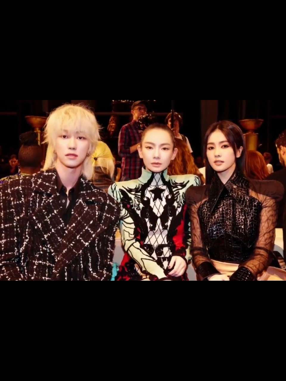 Xu Minghao, Qi Wei and Bai Lu Sit Together at Balmain Show at Paris Fashion Week